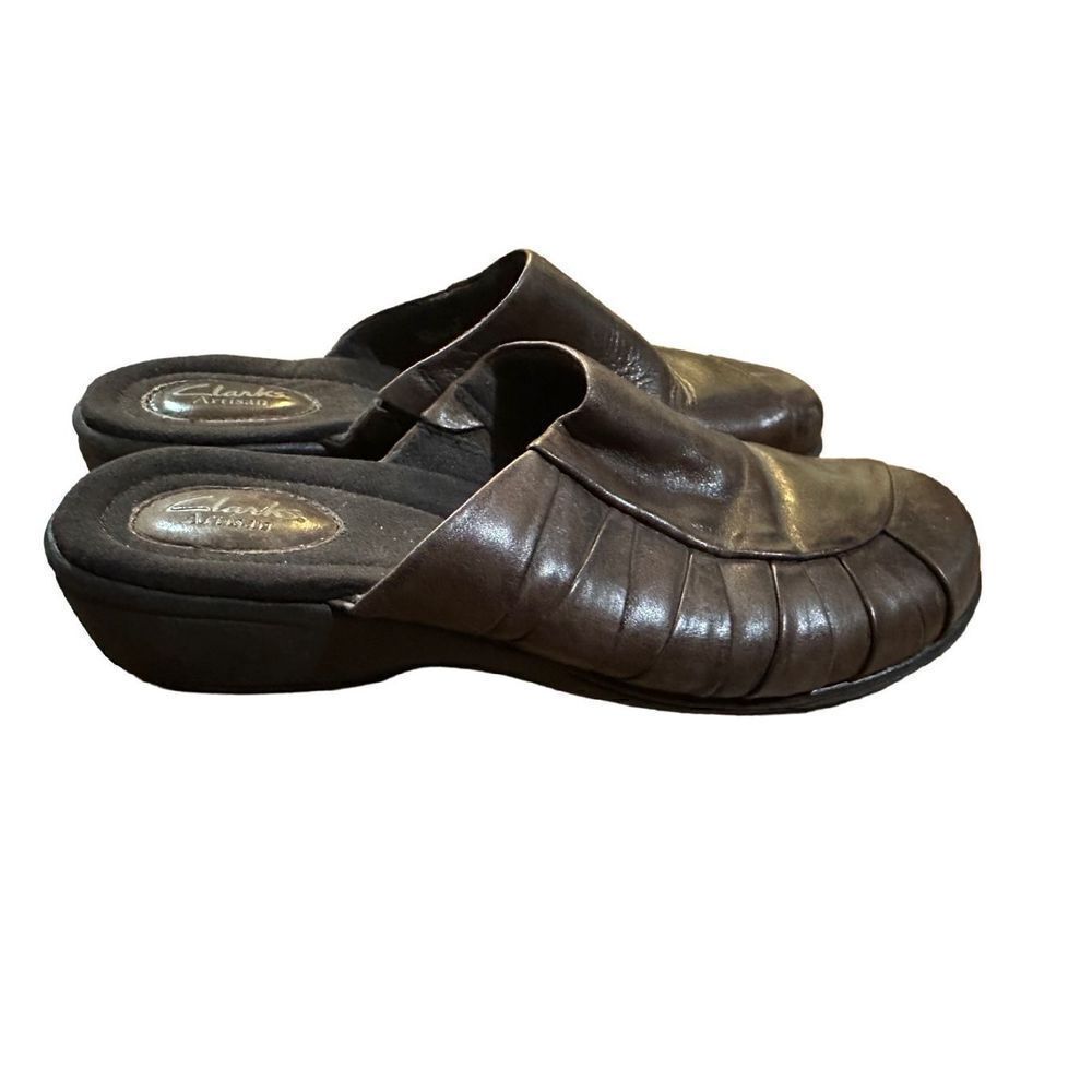 Clarks Artisan Clarks Womens Ruthie Shine Mule Clogs 62404 Brown Leather Shoes 8